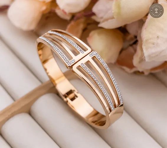 Golden Twin Arc Crystal Anti-Tarnish Kids Kada