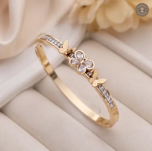 Golden Flutter Crystal Anti-Tarnish Kids Kada Bracelet