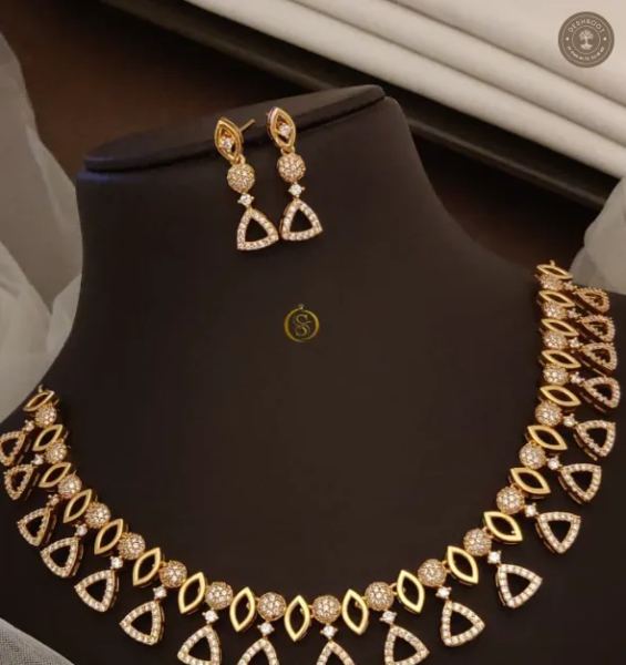 AD Stone Gold-Tone Necklace Set with Matching Earrings