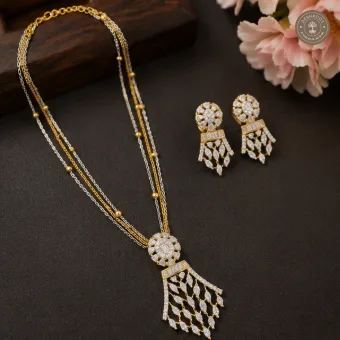 AD Stone Long Chain Pendant Necklace – Elegant Gold-Tone Statement Jewellery