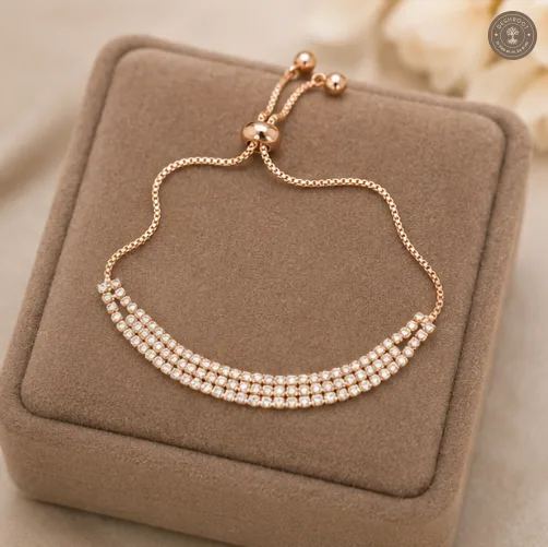 Celestia Triple-Row Crystal Rose Gold Adjustable Bracelet