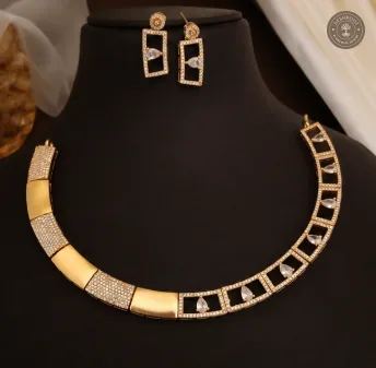 AD Stone Gold-Tone Necklace Set with Matching Geometric Earrings