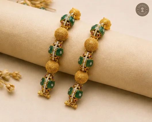 Meher Emerald Beaded Heritage Gold-Tone Gajra Bracelets