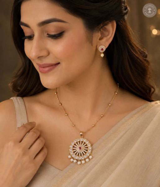 Moissanite Kundan Pearl Pendant Necklace Set