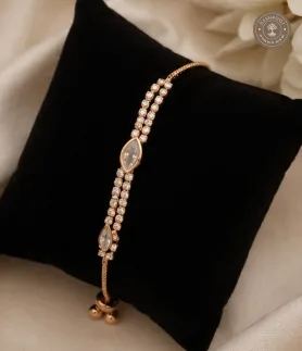 Rose Gold Polish Designer Bracelet with Triple Stone Rows