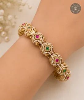 Traditional Gajra Bangle with Pearls & Multicolour Gems