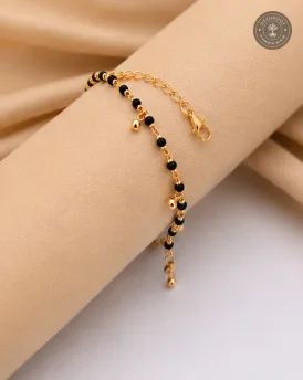 Fancy Golden Kids Nazariya with Black Beads & Gold Charms