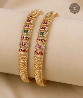 Daily Wear Gold-Tone Designer Bangles with Multicolour Stone Detailing