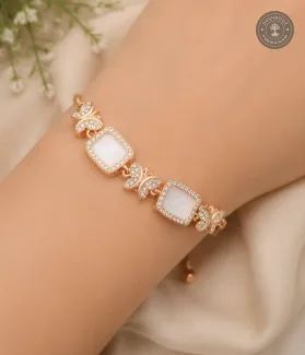Rose Gold A.D. Stone Designer Bracelet with Rectangular Stone Charms