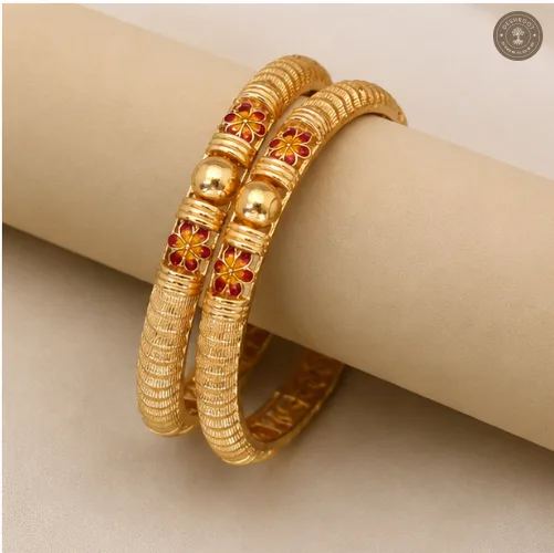 Floral Textured Gold-Tone Kada Bracelet