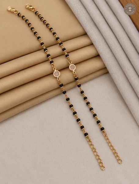 Fancy Golden Kids Size Black Beaded Nazariya