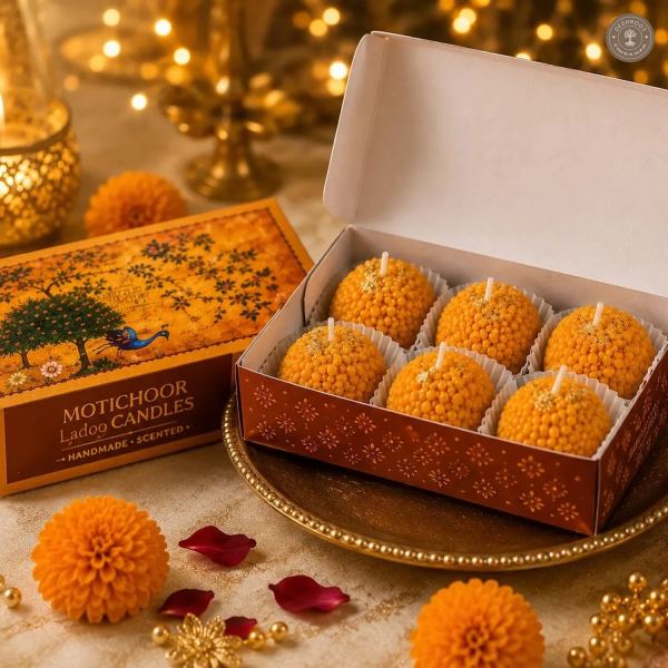 Motichoor Ladoo Candle Gift Set of 6 – Handmade Decorative Wax Candles