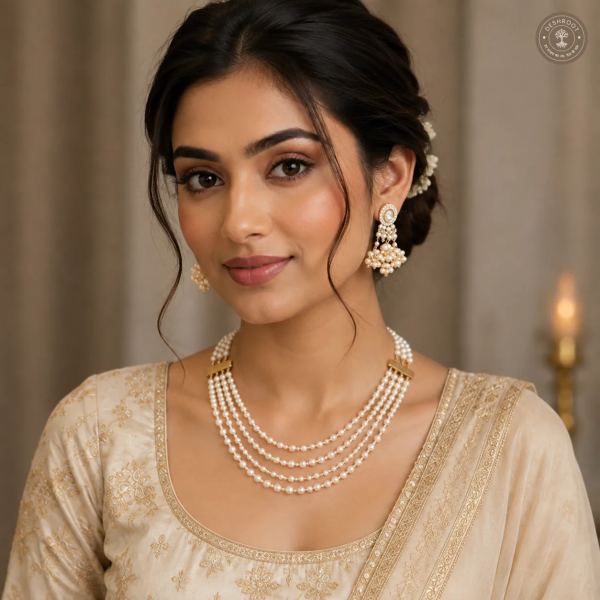 Elegant Multi-Strand Pearl choker & Earring Set