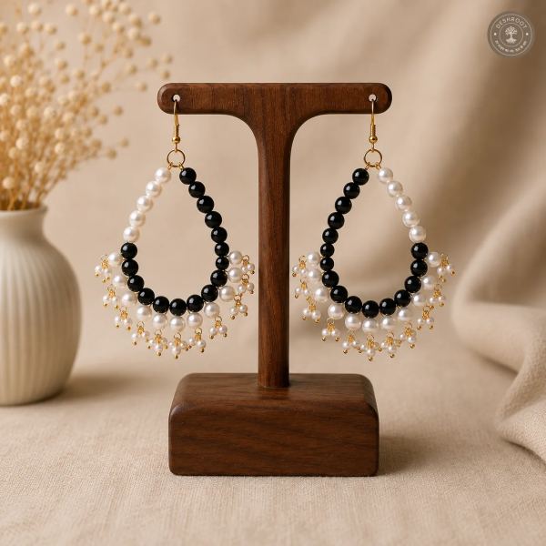 Black & White Pearl Beaded long Earrings