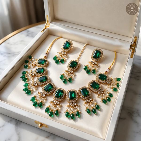 Emerald Pearl Royal Kundan Necklace set