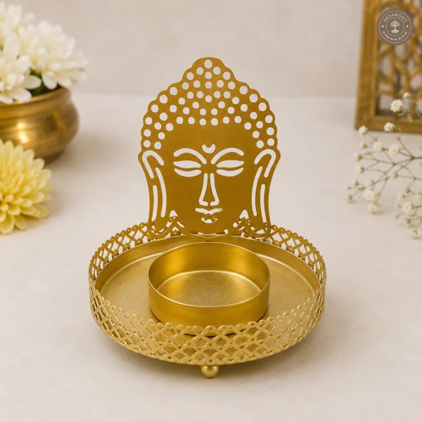 Golden Metal Buddha Shadow Diya Tea Light Candle Holder