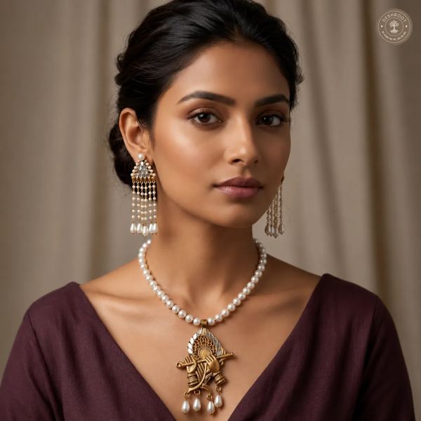 krishna pendant and long earrings set
