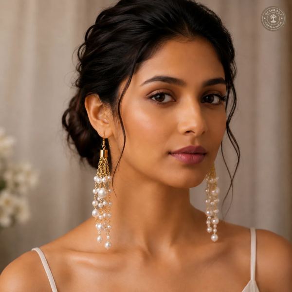 Pearl Cascade Gold Tassel Earrings