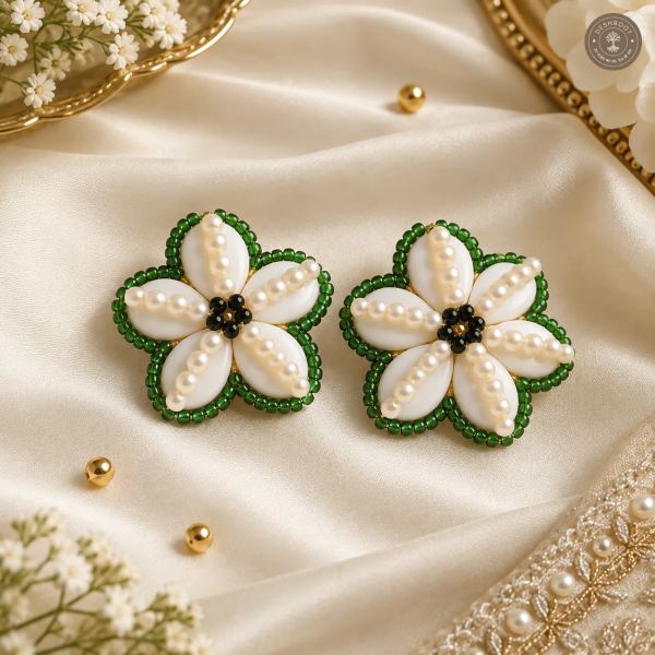 Emerald Pearl Floral Kundan Earrings