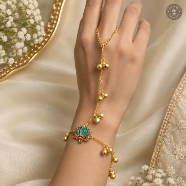 Teal Lotus Hath Phool Bracelet
