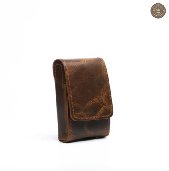 Sobo classic - Leather Cigarette Case With Lighter Pocket Dark Brown