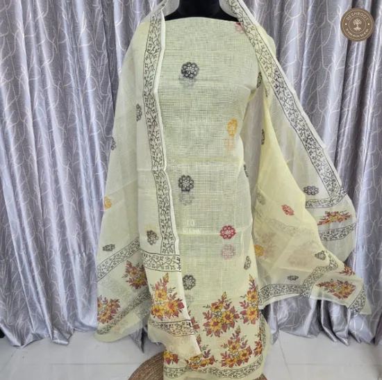 Elegant Floral Print Unstitched Dress Material with Printed Dupatta (2 piece set)