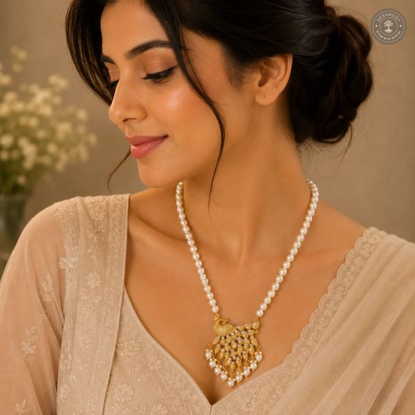 Royal Peacock Pearl Beaded Pendant Necklace