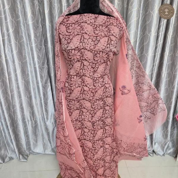 Dusty Pink Floral Print Unstitched Cotton Suit Set with Matching Dupatta (2 Piece set)