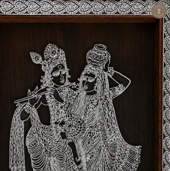 Divine Radha Krishna Handcrafted Wooden Wall Frame