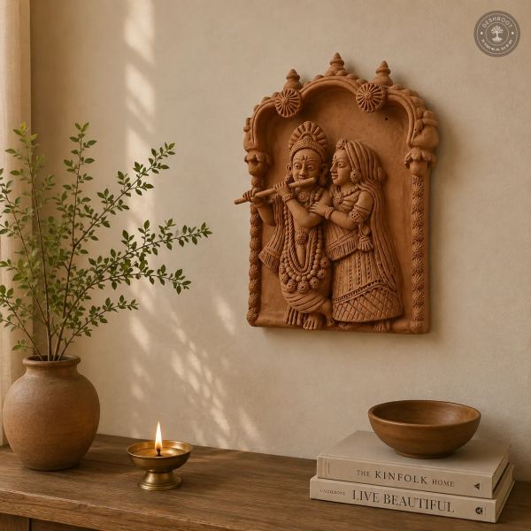 Handcrafted Radha Krishna Wall Panel – Traditional Terracotta Art
