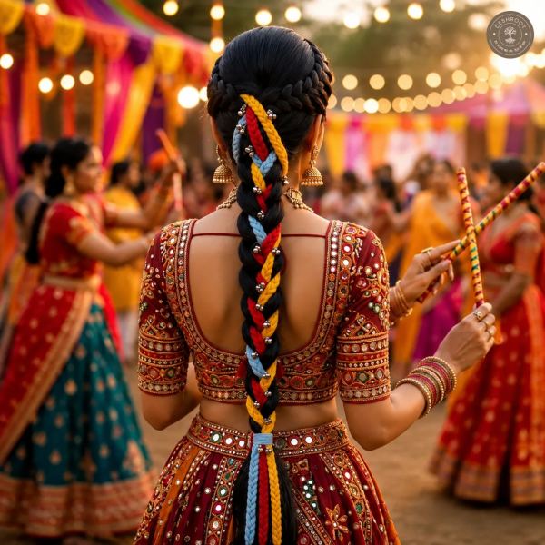 Multicolor Garba Style Braided Parandi with Decorative Tassels