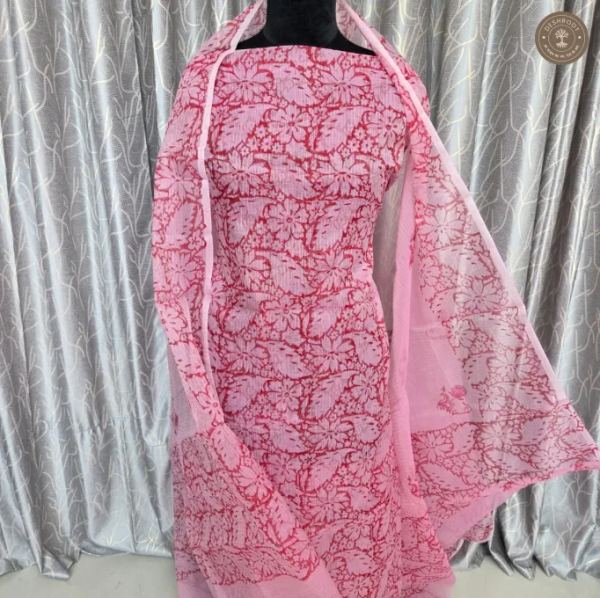 Pink Floral Printed 2-Piece Dress Material (2 piece set)