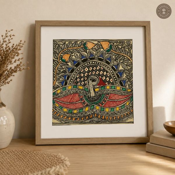 Madhubani Mayur Tarang Folk Art Painting