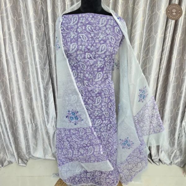 Lavender Purple Paisley Printed 2-Piece Dress Material Set