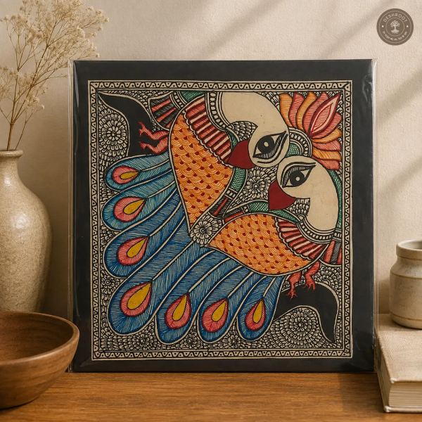 Madhubani Mayur Milan Folk Painting