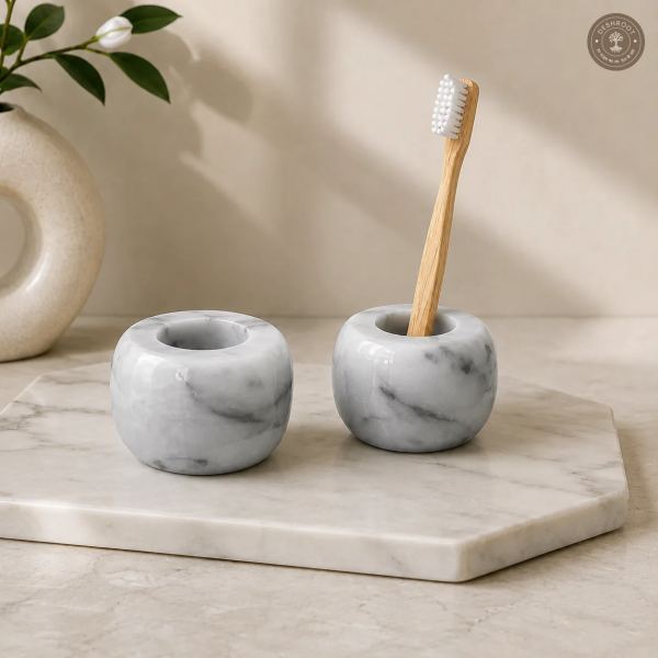Agra Natural White Marble Multi-Purpose Holder - Pack of 2