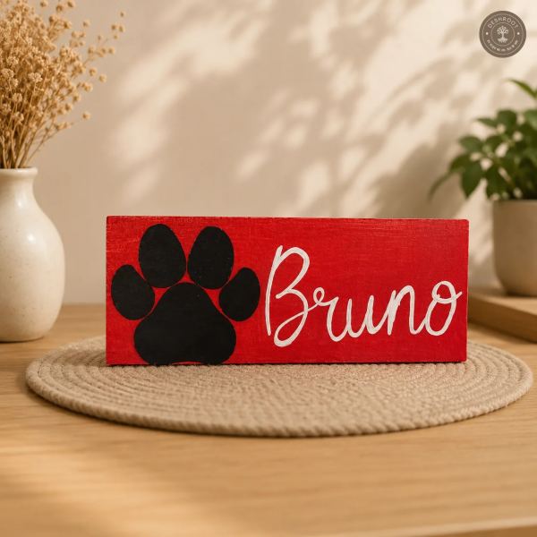 Personalized Pinewood Pet Nameplate with Paw Embellishment