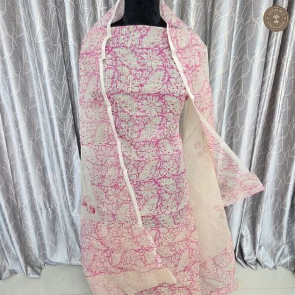 Blush Pink Floral Printed 2-Piece Dress Material with Dupatta