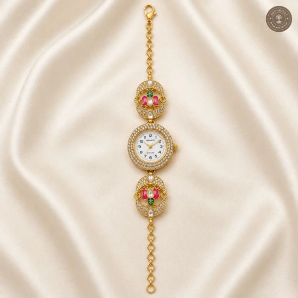 Royal Emerald Floral Kundan Watch