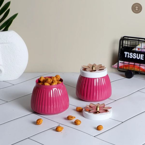 Metal Pink Jar Set of 2