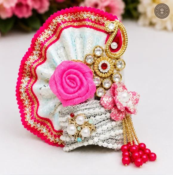Laddu Gopal No. 5 Pink Floral Designer Mukut