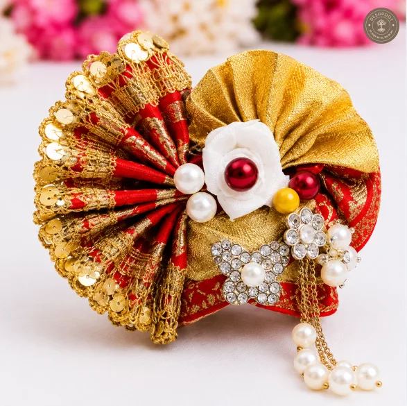 Laddu Gopal No. 5 Red & Golden Designer Mukut