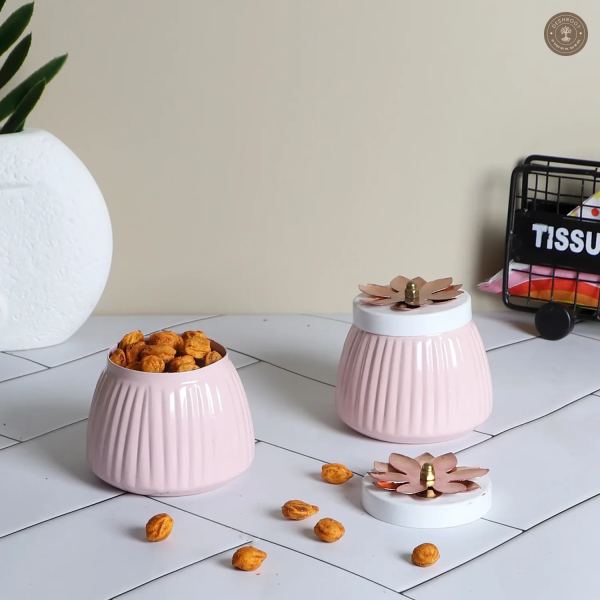 Metal Light Pink Jar Set of 2