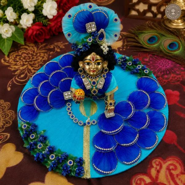 Royal Blue Floral Laddu Gopal Poshak with Mukut