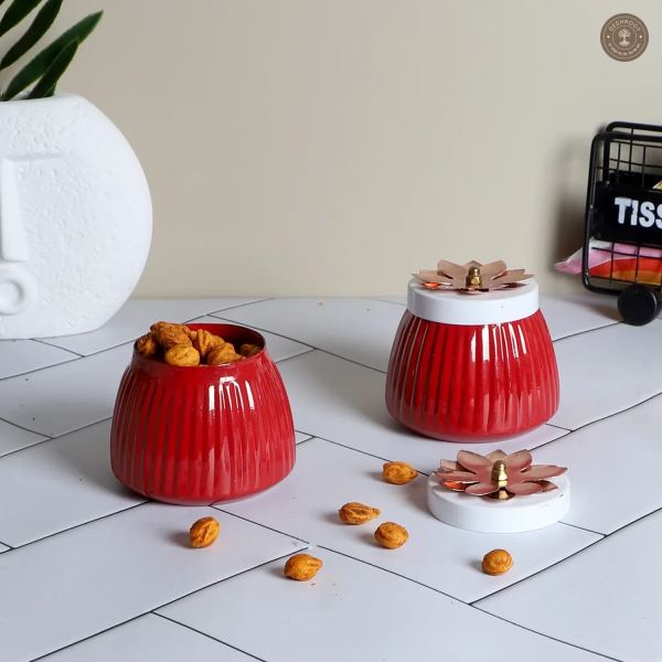 Metal Red Jar Set of 2