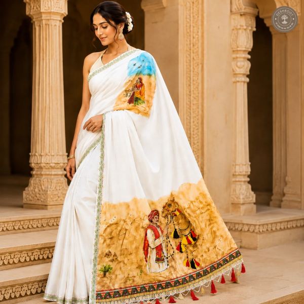 Hand-Painted Rajasthani Folk Art Saree