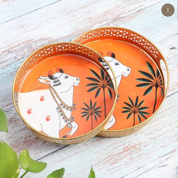 Orange Cow Tray Set of 2