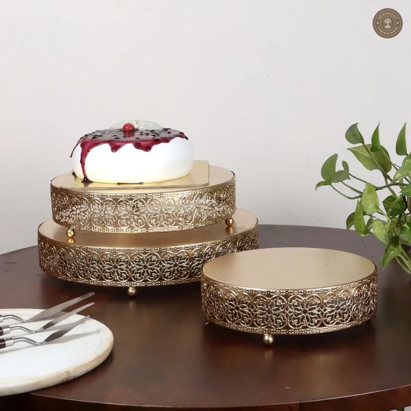 Round Etching Flower Buffet Riser Set of 3