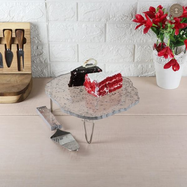 Silver Flex Resin Cake Platter Set of 2