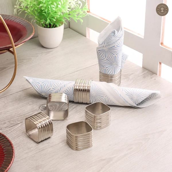 Silver Square Napking RIng Set of 6
